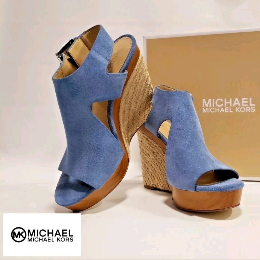 Michael Kors Women's Blue Wedge Suede 8M